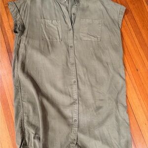Wonderly Olive Green Button Front Shirt Dress | Linen Blend | Size M